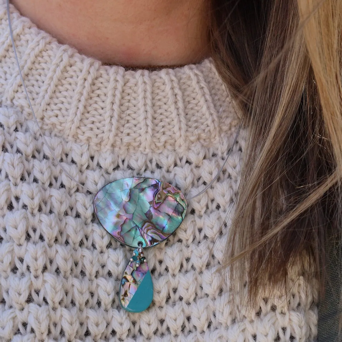 Paua Turquoise Beaded Teardrop Necklace