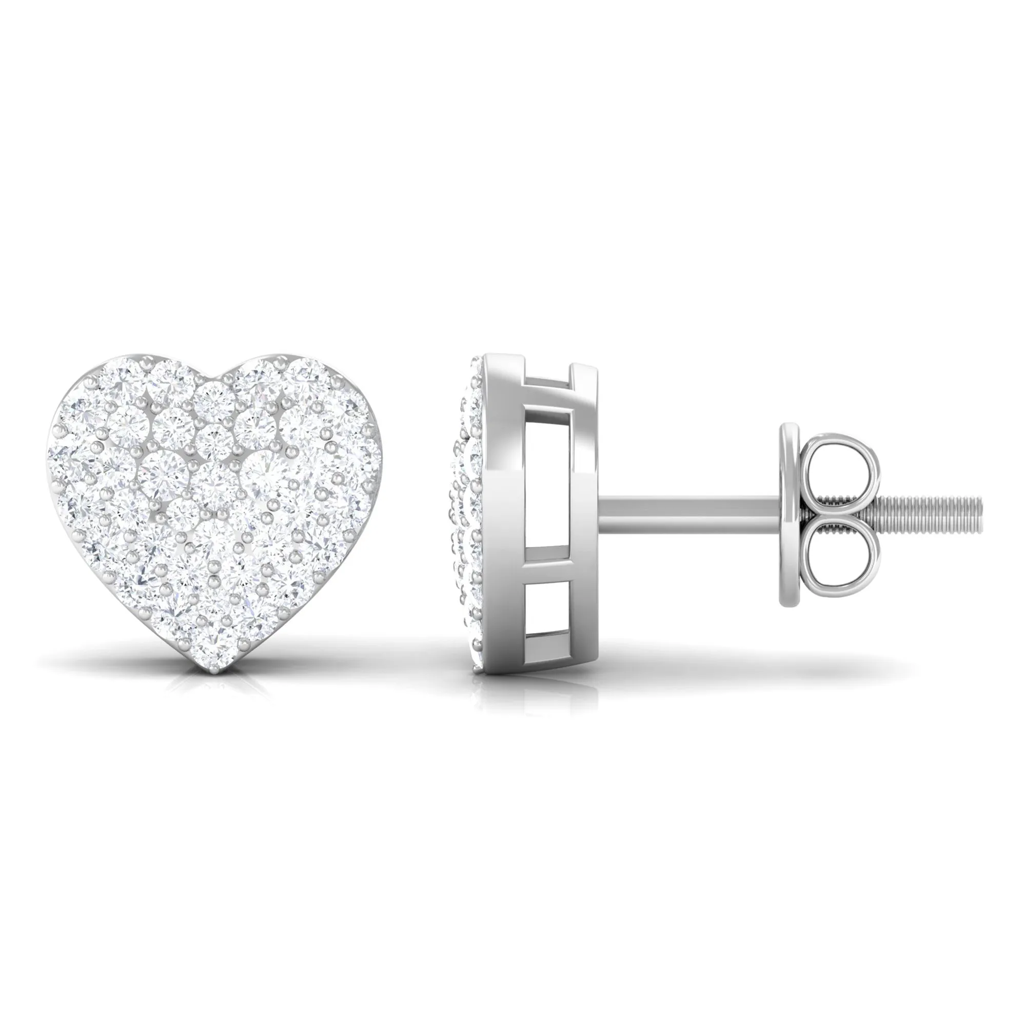 Pave Set Round Diamond Heart Stud Earrings