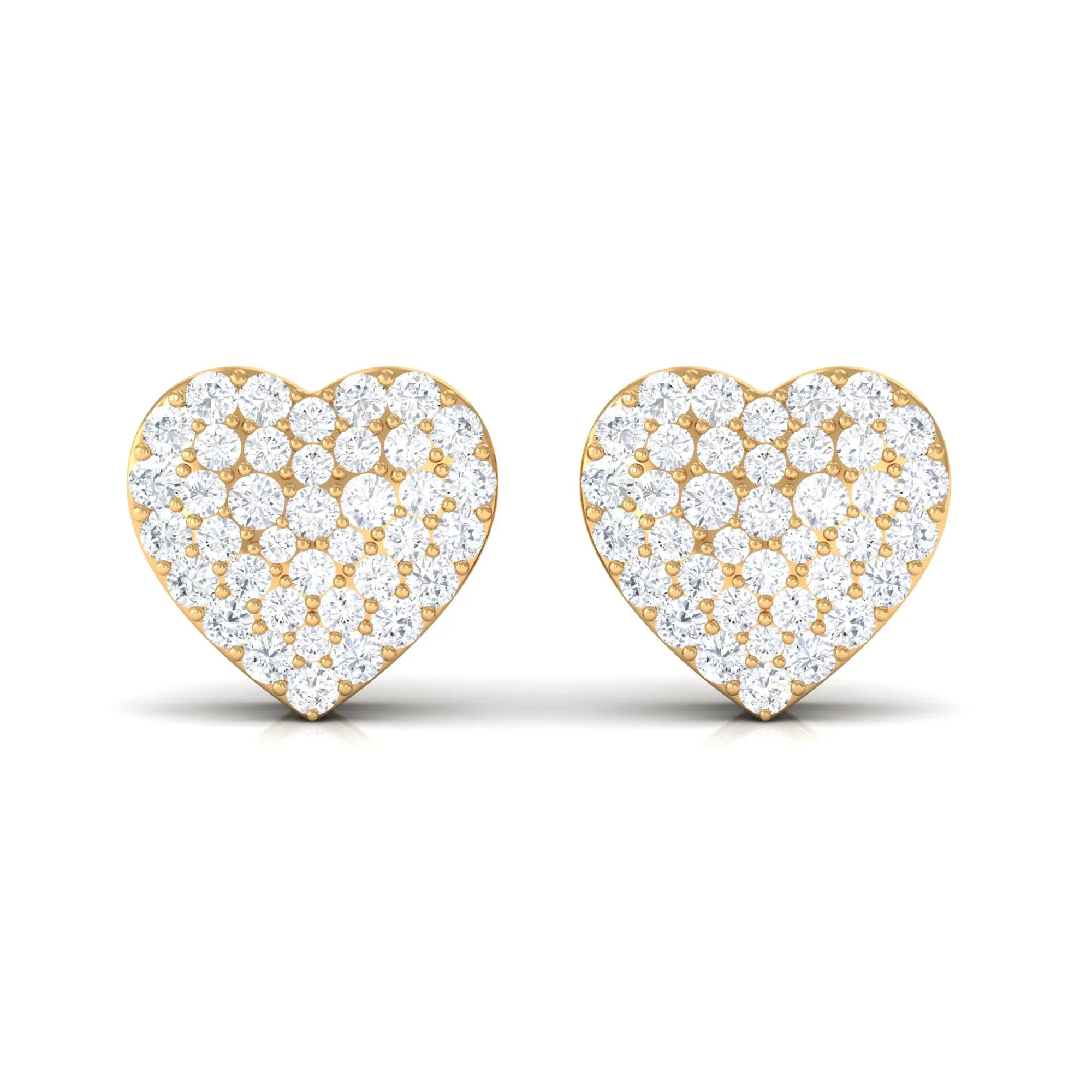Pave Set Round Diamond Heart Stud Earrings