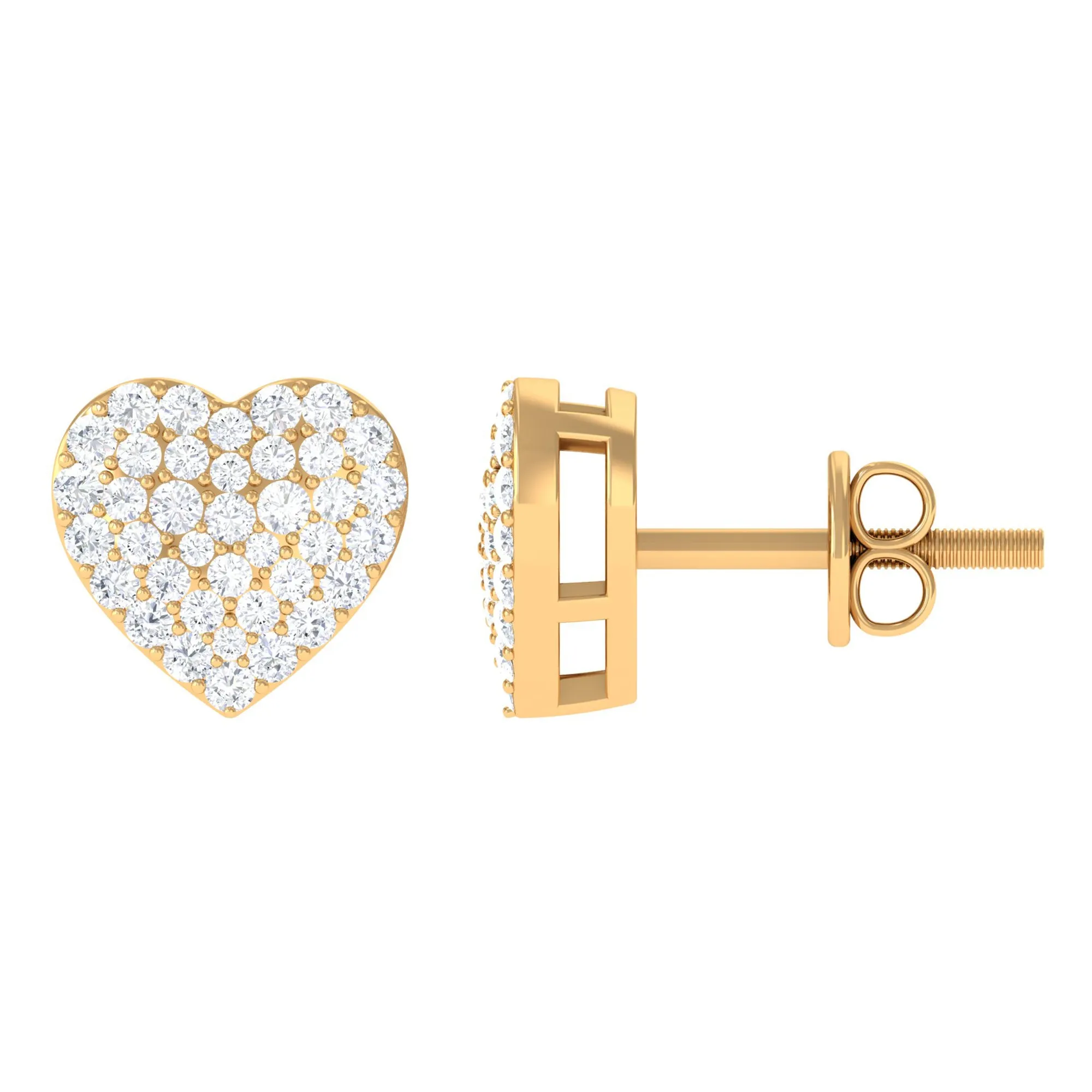 Pave Set Round Diamond Heart Stud Earrings