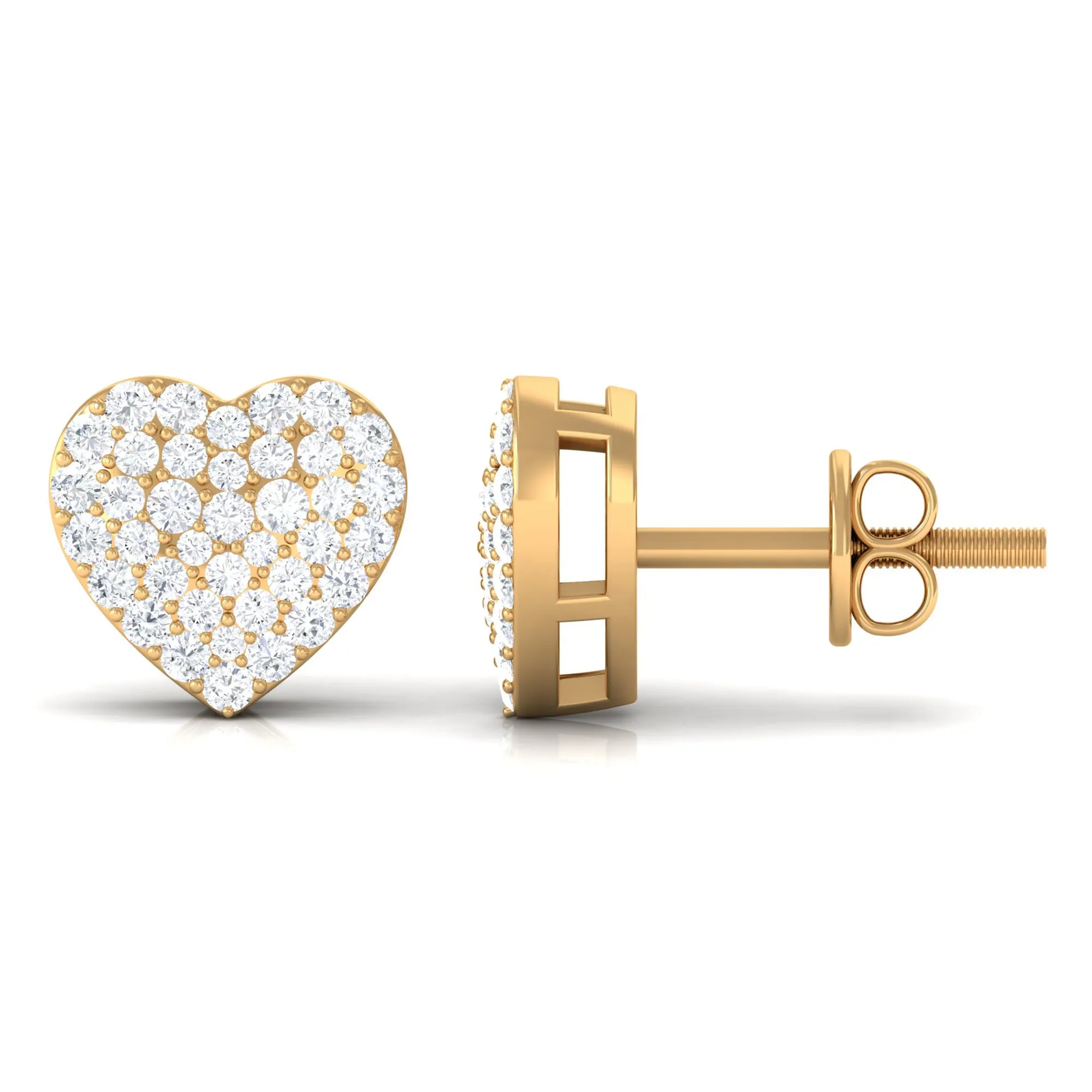 Pave Set Round Diamond Heart Stud Earrings