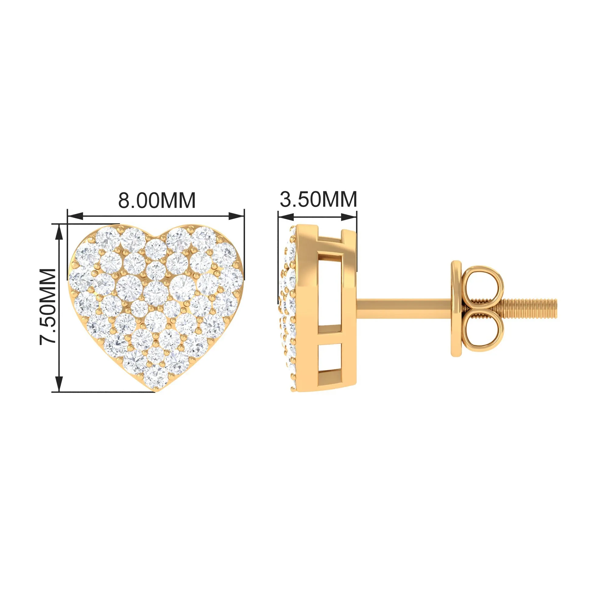 Pave Set Round Diamond Heart Stud Earrings