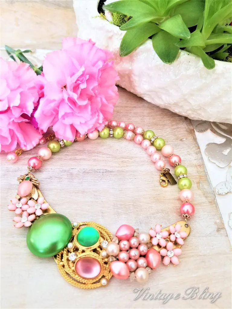 Pink and Green Statement Necklace