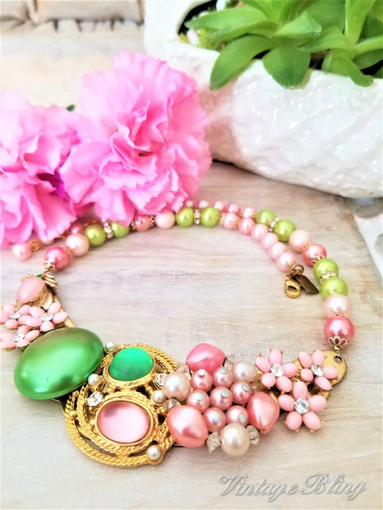 Pink and Green Statement Necklace
