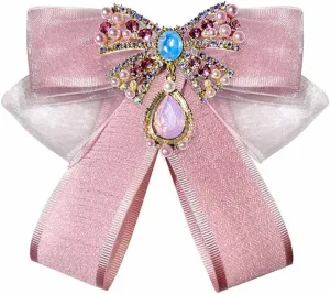 Psivika Womens Bow Tie Brooch Ribbon Bowknot Brooch Pins Crystal Pre Tied BowTie Collar Neck Bow Brooch Pins