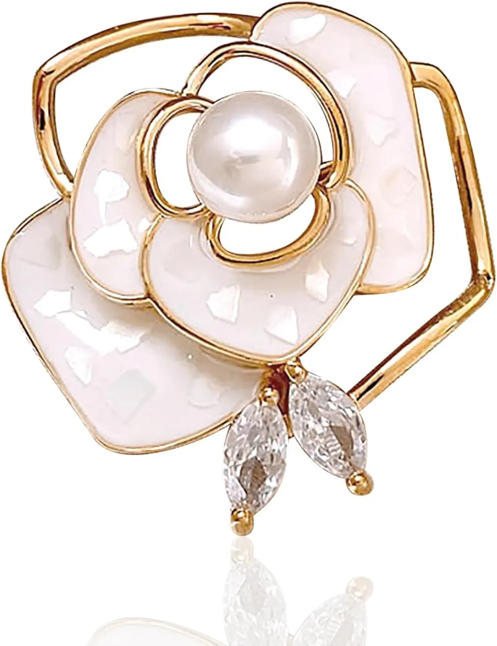 Rhinestone Flower Brooch 18K Gold Plated Flower Floral Brooch Elegant Pearl Lapel Pin Costume Jewelry Thanksgiving Day Birthday Wedding Gifts for Mom Wife