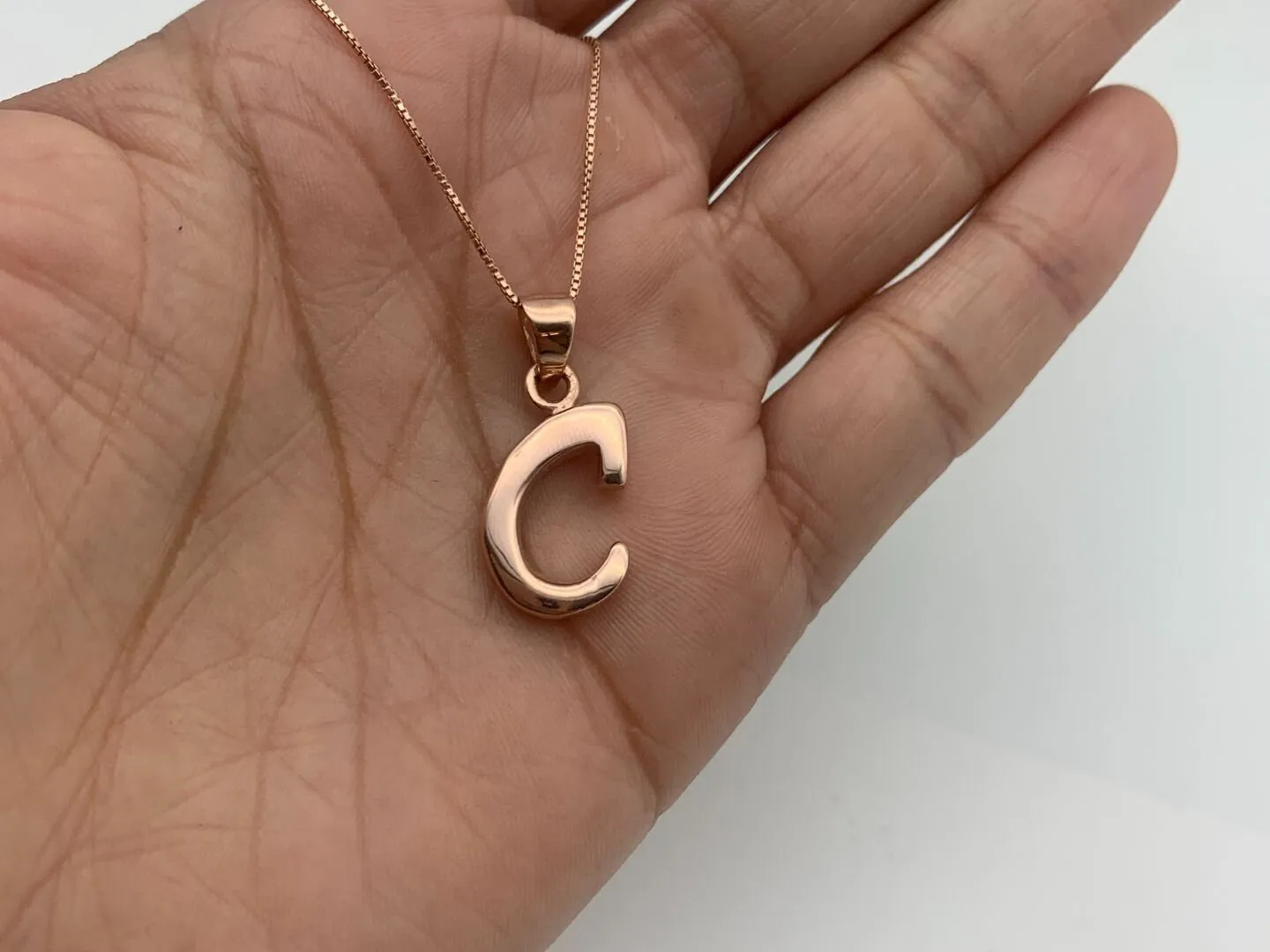 Rose Gold Letter C Pendant - Pink Letter Necklace - Alphabet Letter Necklace