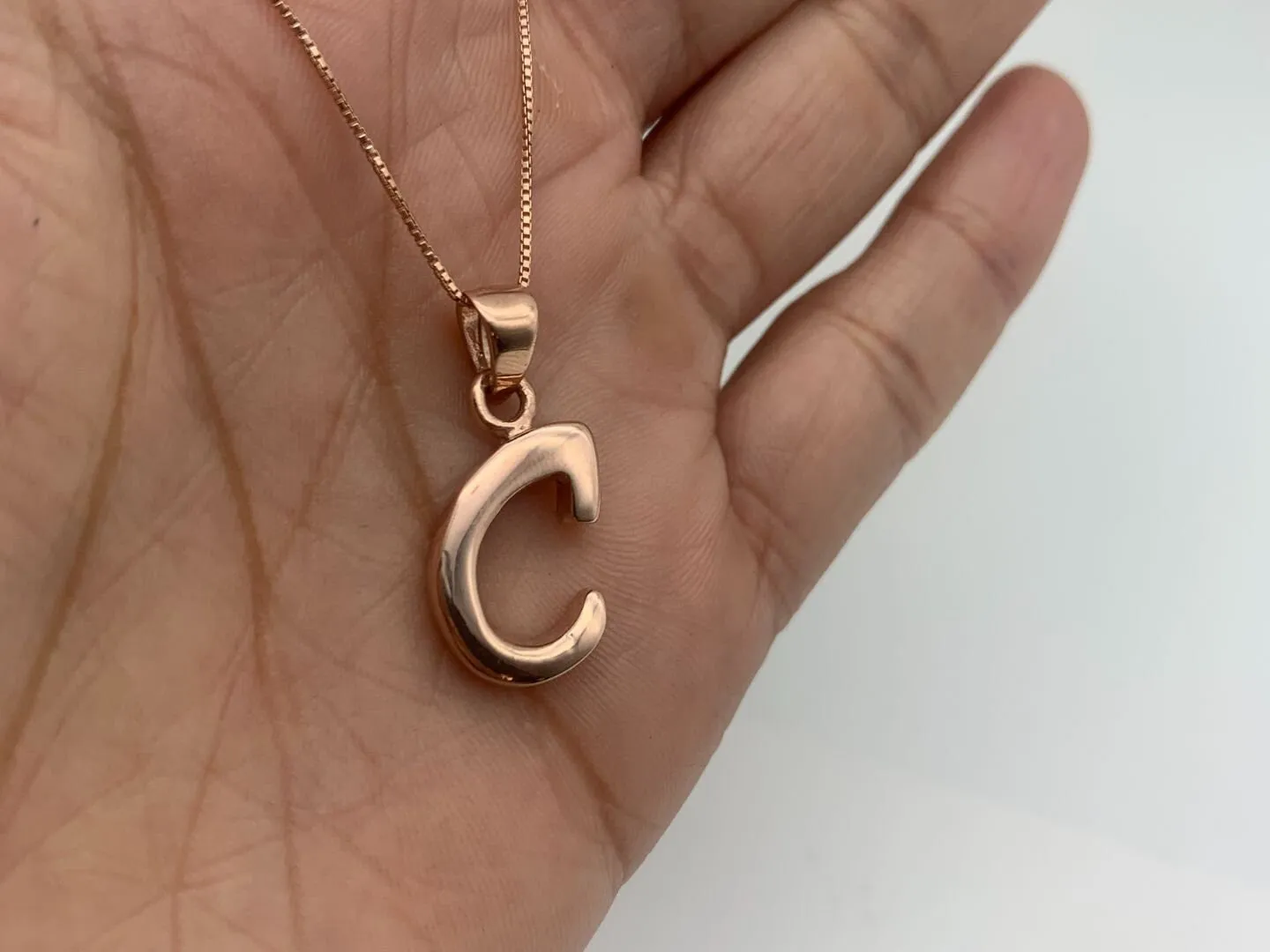 Rose Gold Letter C Pendant - Pink Letter Necklace - Alphabet Letter Necklace