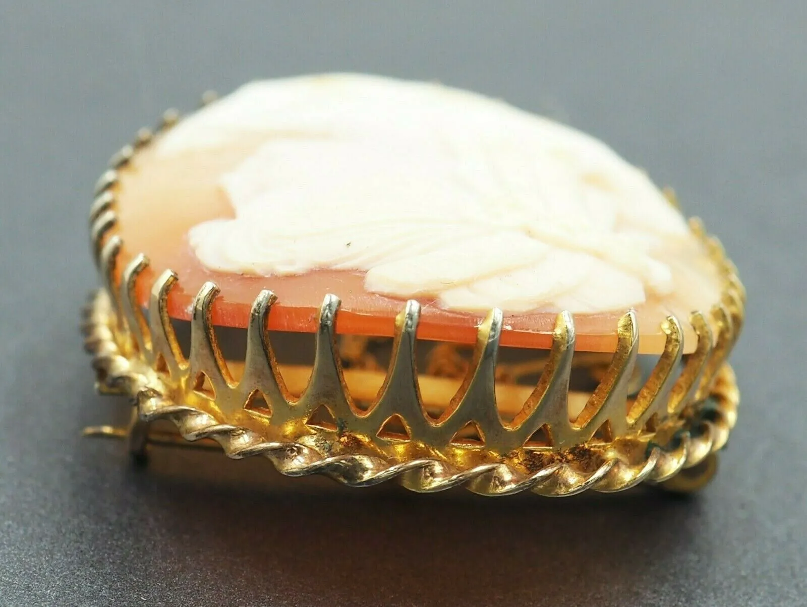 Shell Cameo Gold Plated & Claw Set Brooch with Safety Chain & Pin