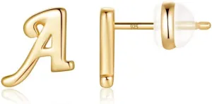 Sterling Silver Stud Earrings, 925 Sterling Silver Initial Stud Earrings Gold Plated Hypoallergenic Earrings for Women Sensitive Ears