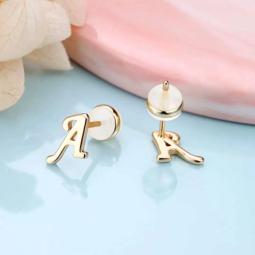 Sterling Silver Stud Earrings, 925 Sterling Silver Initial Stud Earrings Gold Plated Hypoallergenic Earrings for Women Sensitive Ears