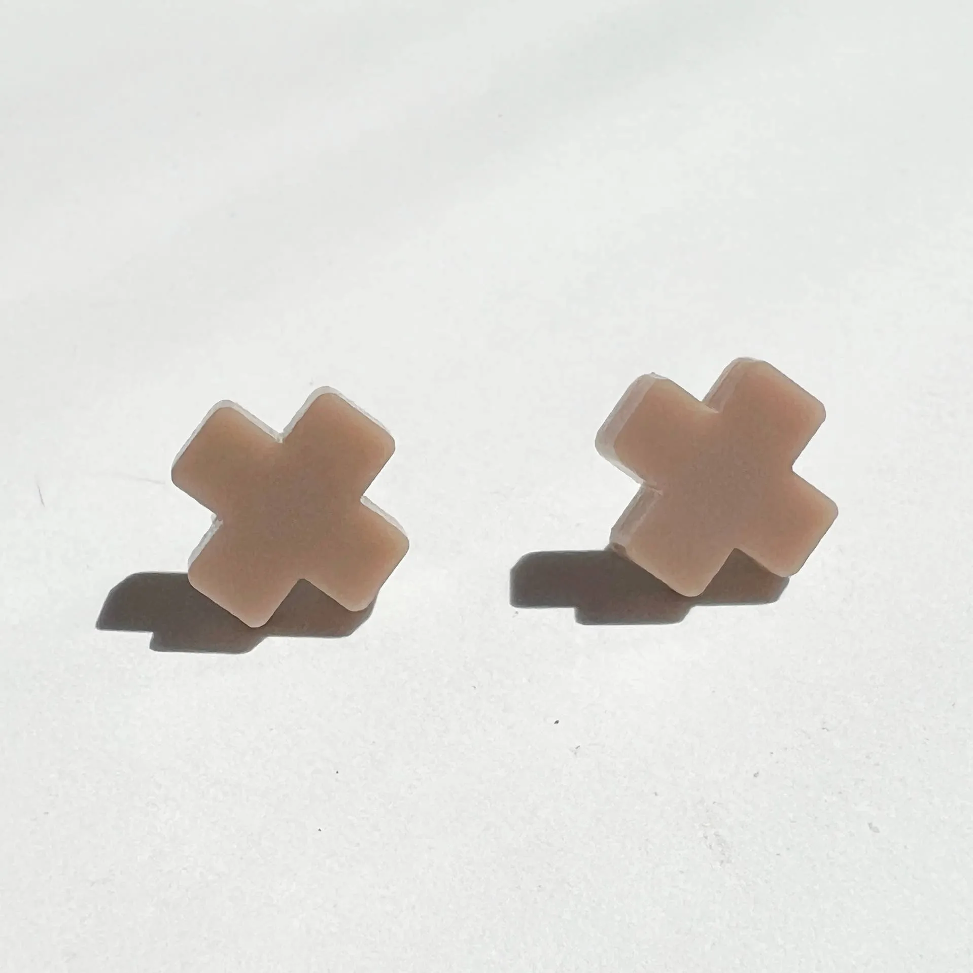 Taupe Cross Stud Earrings - Small Cross Earrings, Minimalist