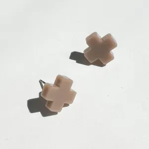 Taupe Cross Stud Earrings - Small Cross Earrings, Minimalist