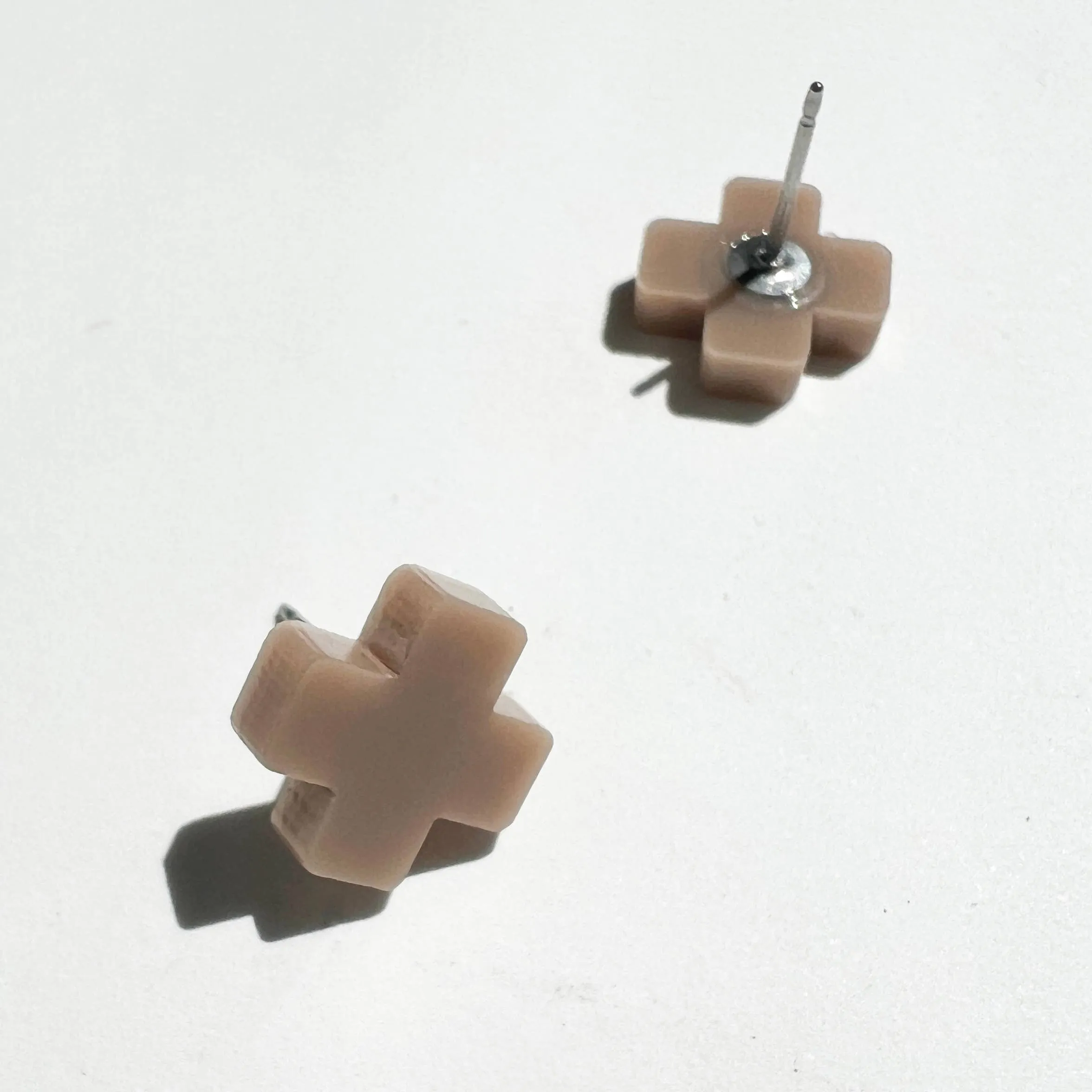 Taupe Cross Stud Earrings - Small Cross Earrings, Minimalist
