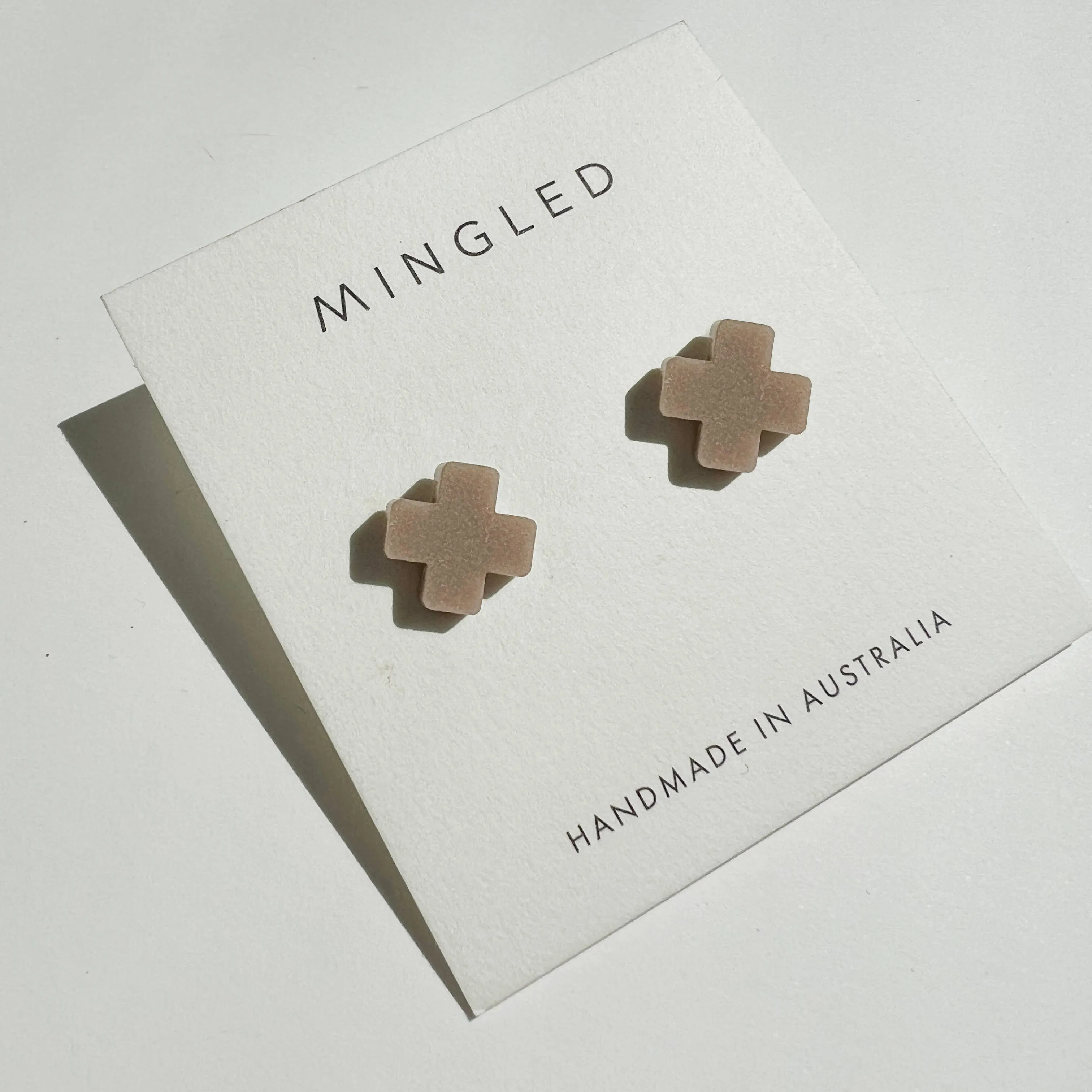 Taupe Cross Stud Earrings - Small Cross Earrings, Minimalist