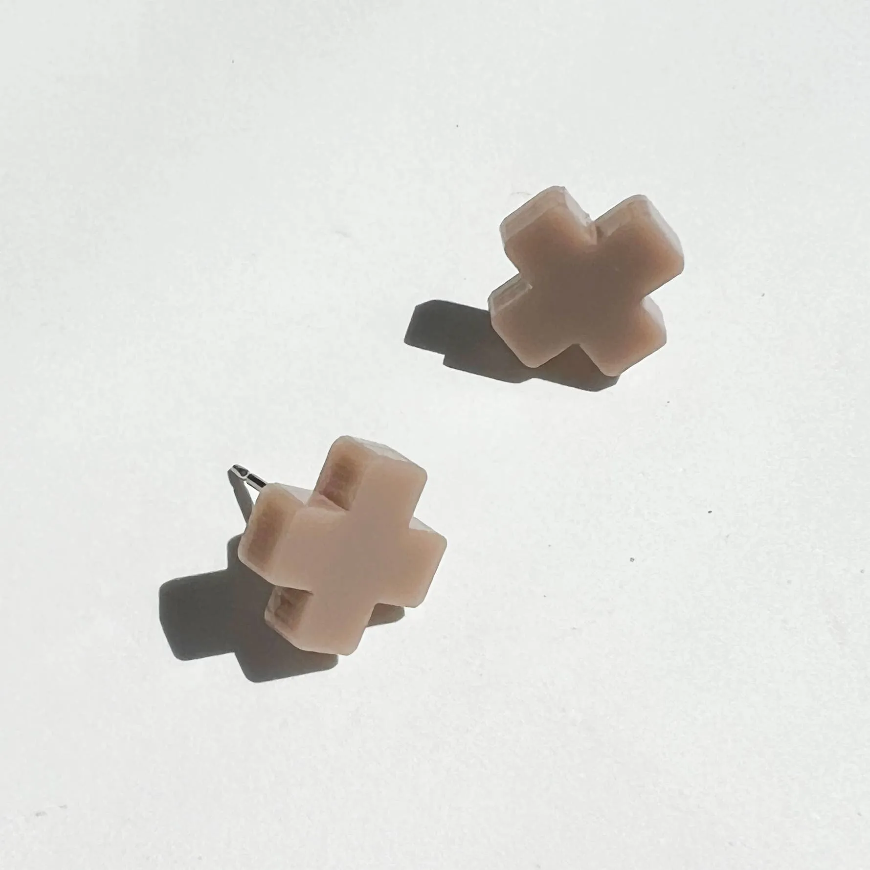 Taupe Cross Stud Earrings - Small Cross Earrings, Minimalist