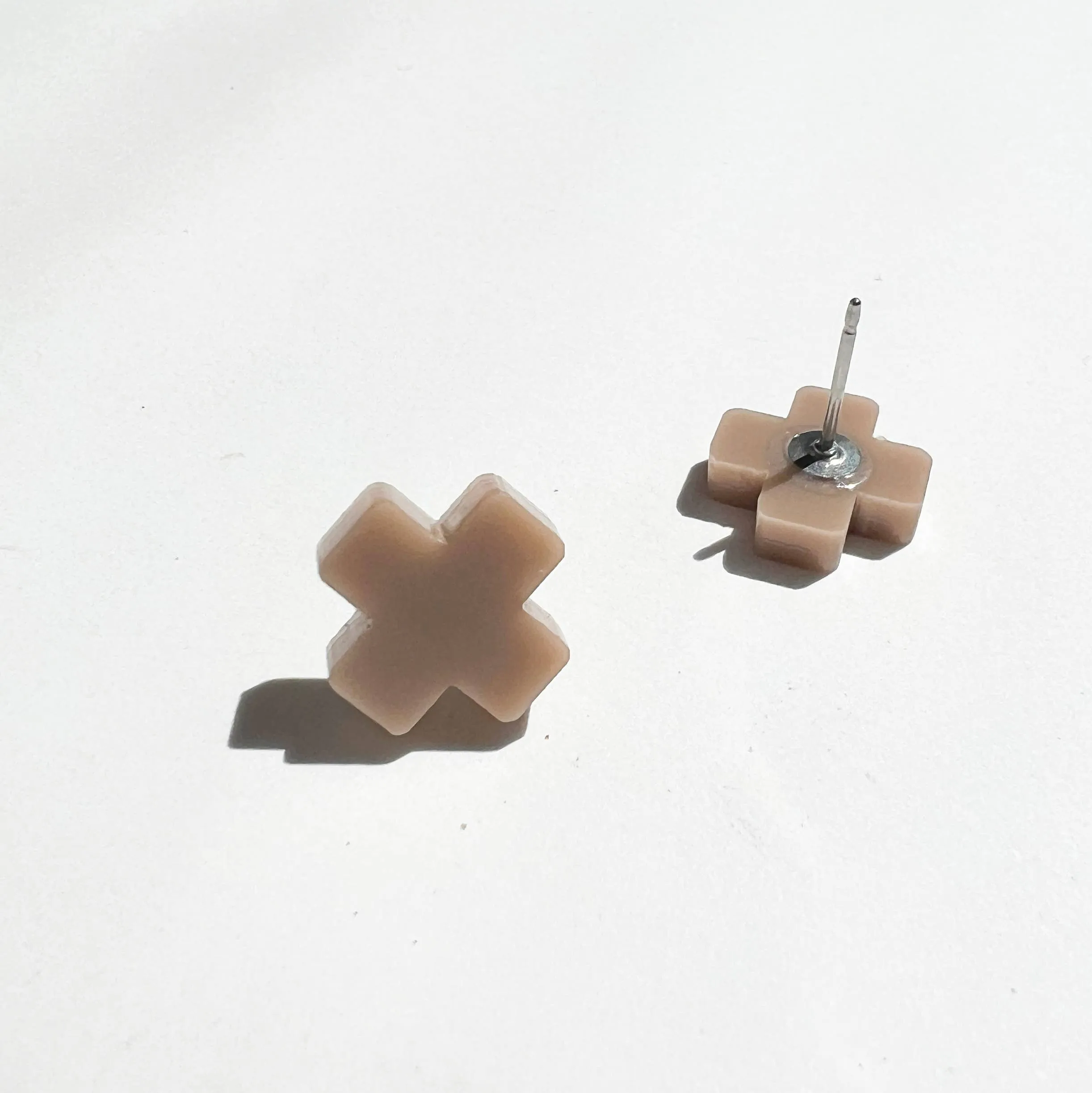 Taupe Cross Stud Earrings - Small Cross Earrings, Minimalist
