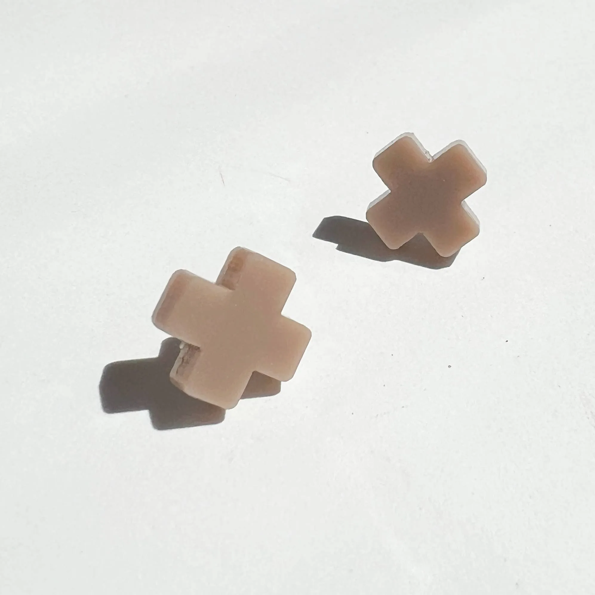 Taupe Cross Stud Earrings - Small Cross Earrings, Minimalist