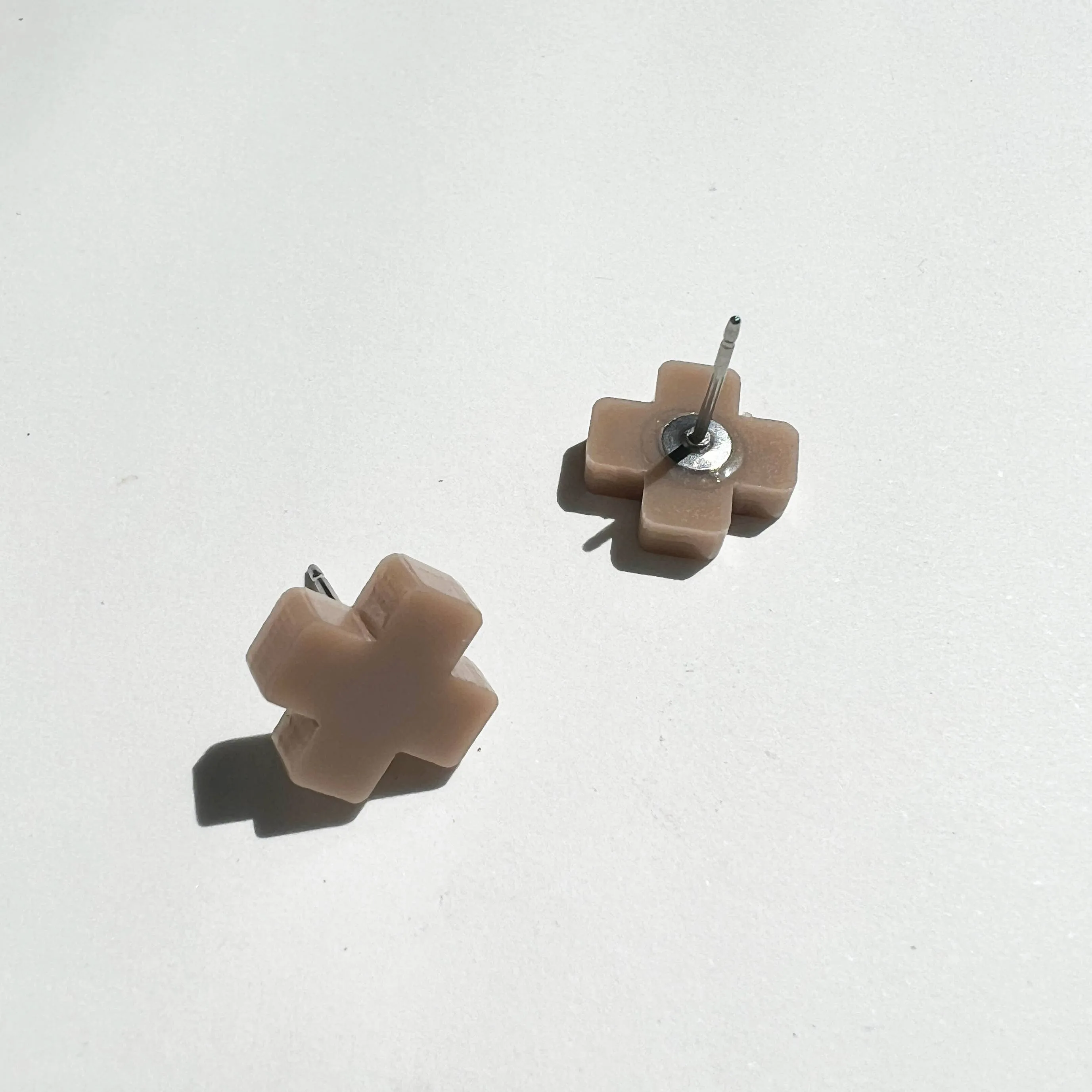Taupe Cross Stud Earrings - Small Cross Earrings, Minimalist