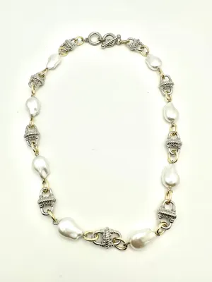 Vintage Link and Pearl Necklace