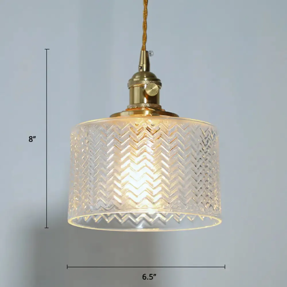Vintage Wave Glass Bedside Hanging Lamp - Cylindrical, 1 Bulb Pendant Light Fixture